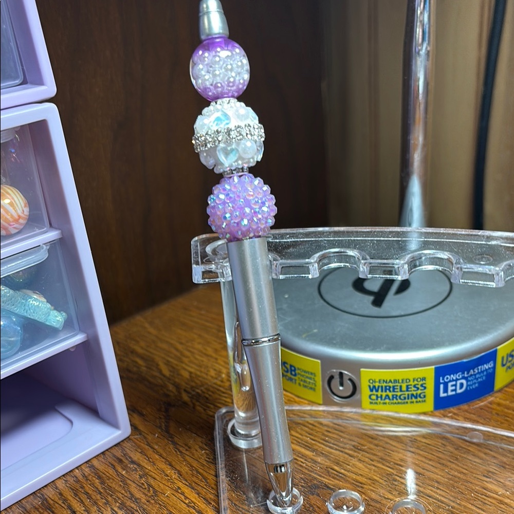 Purple and Silver Beaded Pen